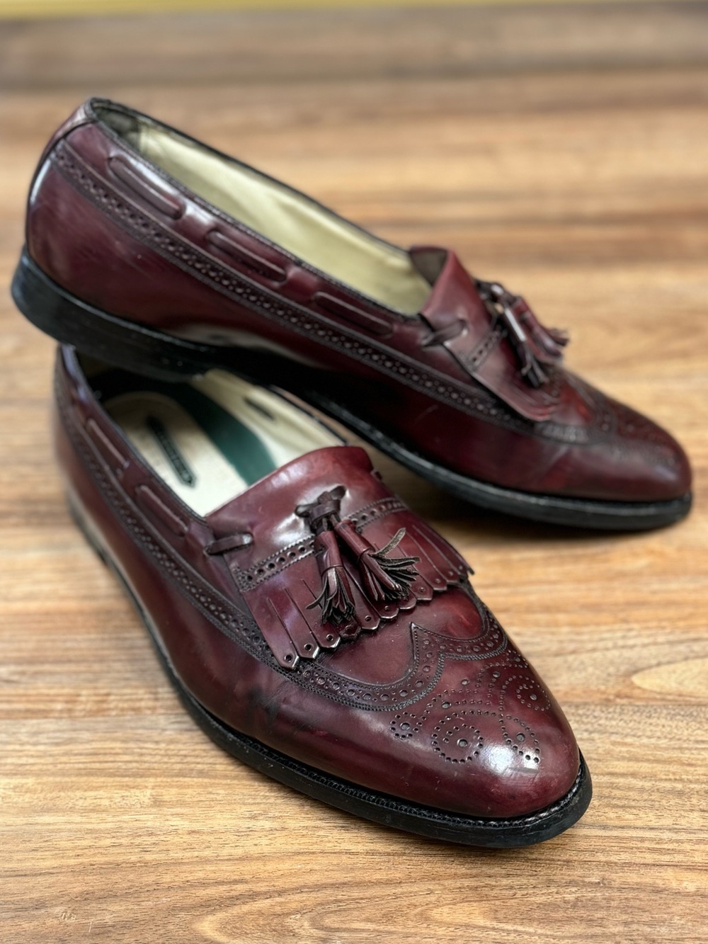 Florsheim Imperial Comfortech Burgundy Tassel Loafers Mens 14 D Wingtip Leather